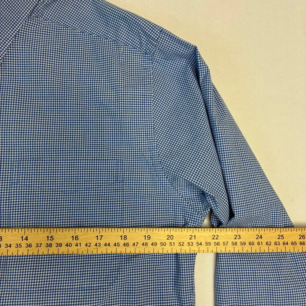 Onward Reserve Mens Button Down Shirt‎ Blue Gingham Tailored Fit Long Sleeve L